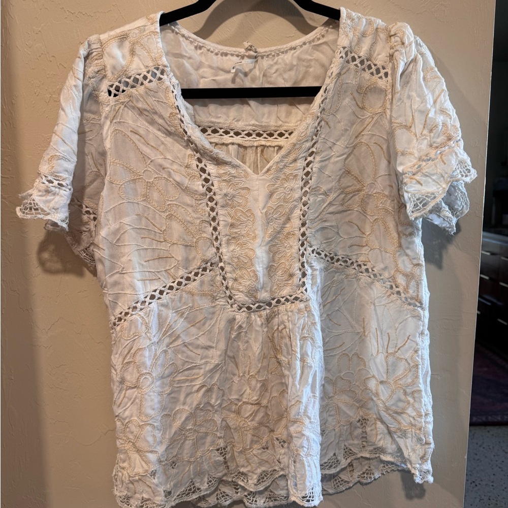 Anthropologie Feather and Bone Elegant White Lace Women's Top